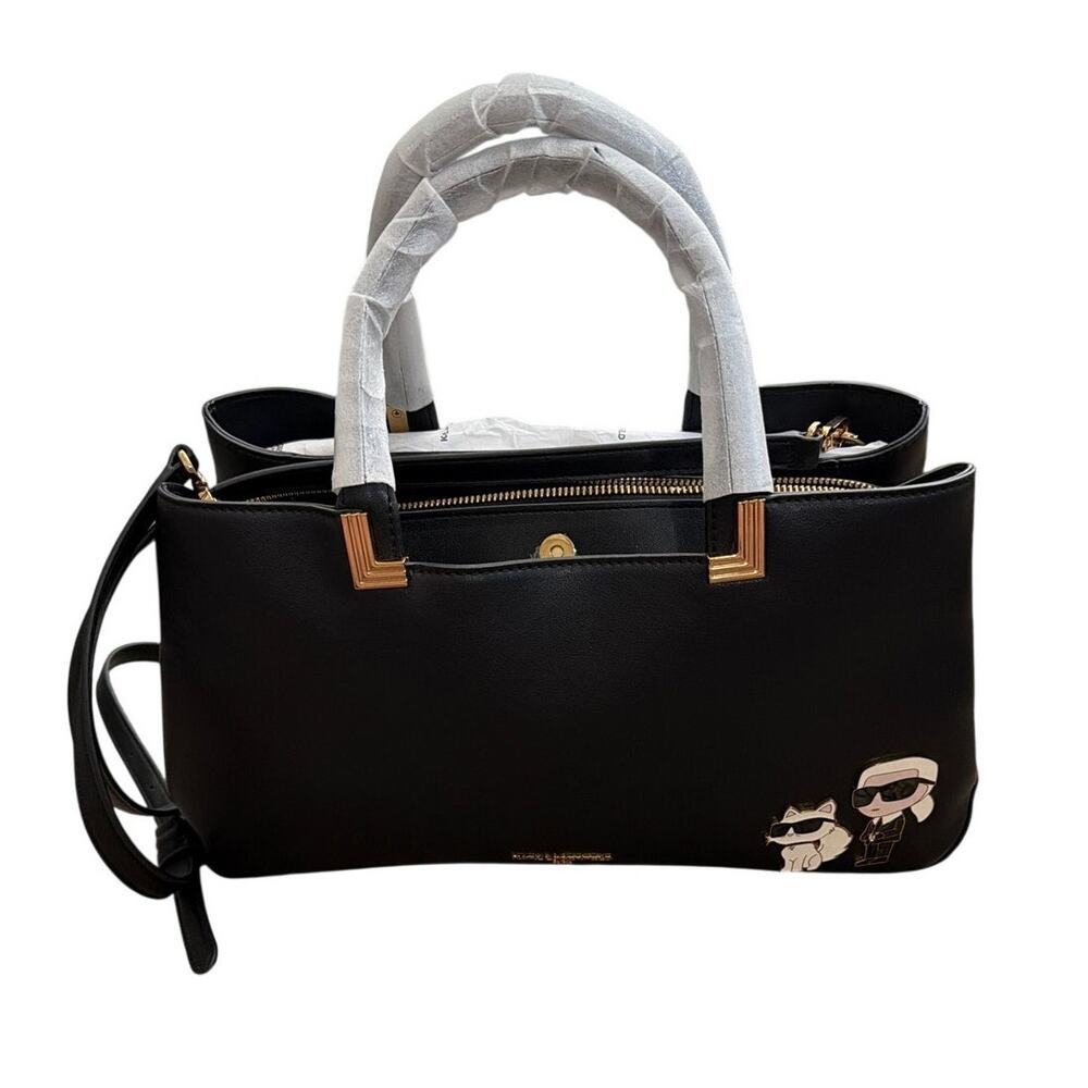 KARL LAGERFELD PARIS Meribel Satchel Bag Black New Icon Cat Purse